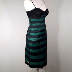 Green and black striped mesh Sheath Dress